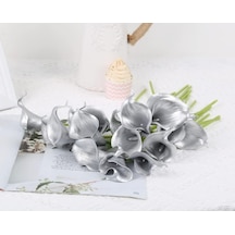 Yapay Çiçek Gümüş Renk Gala Eva Malzeme Silver Cala Flower 8li Demet