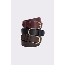 Tudors Kadın Gold Tokalı 3 Cm 3'lü Set Siyah-bordo-kahverengi Kemer-51498 Çok Renkli