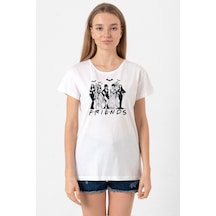 Halloween Friends Beyaz Kadın Bisikletyaka Tshirt 001