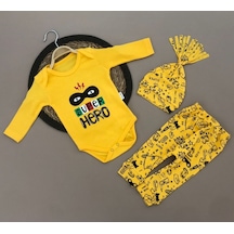 Mnk Baby & Kids Super Hero Kukuleta Şapkalı Badili 3lü Bebek Takımı Sari