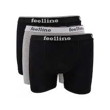 3 Adet Feelline Siyah Ve Gri Pamuklu Doğal Likralı Erkek Boxer M