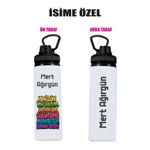 İsime Özel Metal Suluk - Su Matarası 800ml. Gri - Siyah - Yeşil