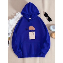 Uyguntarz Silüet Baskılı Oversize Sweatshirt Mavi