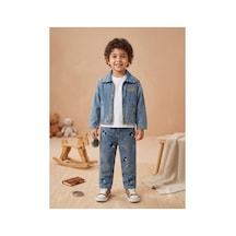 Uğur Bebe 3 Parça Erkek Çocuk Çizgi Film Karakterli Kot Takım Kot Ceket Kot Pantolon Beyaz Sweatshirt Şık Jean Kombin Günlük Spor Giyim Takımı Mickey Mouse Mavi Mavi