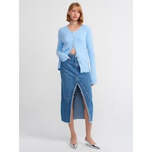 Dilvin Yırtmacı Püsküllü Uzun Etek Mavi