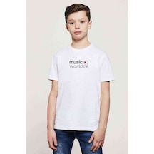Tshirthane Music On World Off Baskılı Unisex Çocuk Beyaz Tshirt (528242346)