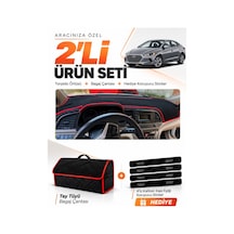 Hyundai Elantra 2017-2020 Uyumlu Torpido Örtüsü + Tay Tüyü Bagaj Çantası + Sticker - Siyah Kırmızı