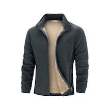 Ghassy Co. Erkek Ultra Isı Peluş Astarlı Cepli Tam Fermuarlı Polar Ceket Füme