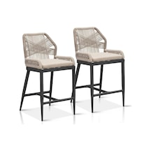 Home London Breeze Rivera Bar Taburesi 2 Li Set, Alüminyum Gövde, Rattan Sırtlık, Ayak Destekli Sandalye Bej