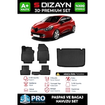 S-dizayn Renault Clio 4 3d Pro Havuzlu Paspas Ve Bagaj Havuzu Seti 2'li Set 2012-2019 A+ Kalite