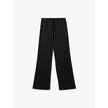 Koton Beli Bağcıklı Çizgili Düz Uzun Paça Pantolon Siyah Çizgili 5sal40067ık Siyah Çizgili Siyah