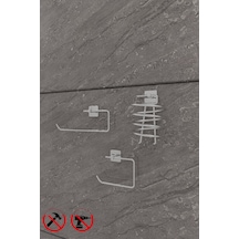 Alper Banyo Scilla Kare Krom Yapışkanlı 3'lü Set - Kağıtlık Solo Havluluk Kare Fön Makinesi Askısı Krom