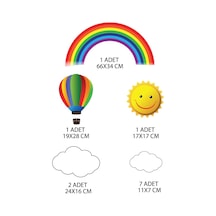 Rengarenk Gökkuşağı, Uçan Balon, Güneş Ve Bulutlar Duvar Sticker Seti - Bebek Ve Çocuk Odası Dekoratif Duvar Çıkartması Çok Renkli