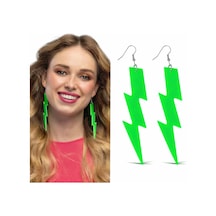 80 Ler 90&amp 39 Lar Retro Neon Yeşil Şimşek Küpe 10 Cm Yetişkin
