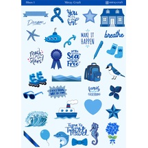1 Adet Mavi Renk Temalı Sticker 12x17 Cm Bullet Journal, Scrapbook, Ajanda Ve Planlayıcı İçin Diğer