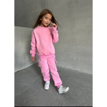 Kız Çocuk Eşofman Takım %100 Pamuklu Alt Üst Şardonlu Takım Pembe