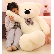 130 Cm Papyonlu Sevimli Peluş Ayı - Sevgiliye Özel Hediye Beyaz