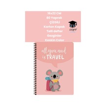 16x22 Cm 80 Yaprak Çizgili Karton Kapak Telli Defter Gezginler Keskin Color Pembe