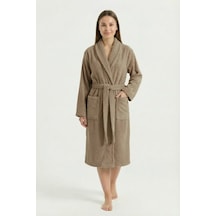 %100 Pamuk Uzun Boy Şal Yaka Bornoz Yoğun Ve Dolgun Doku - Unisex - Sütlü Kahve Sutlukahve/s/m Sütlü Kahve