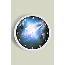 Gezegenler Modern Tasarım Duvar Saati - 42cm - Önü Camlı Beyaz Kasa - Sessiz Mekanizma-jh0731 Beyaz
