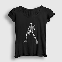 Presmono Kadın Skeleton Guitarist Music Rock T-Shirt