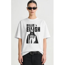 Sevbano Billie Eilish Şarkıcı Baskılı Unisex Oversize Premium Tişört Beyaz