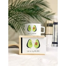 Giftmoda Avokado Tasarımlı Sen Benim Diğer Yarımsın Yastık Ve Ahşap Kutulu Kupa Hediye Seti