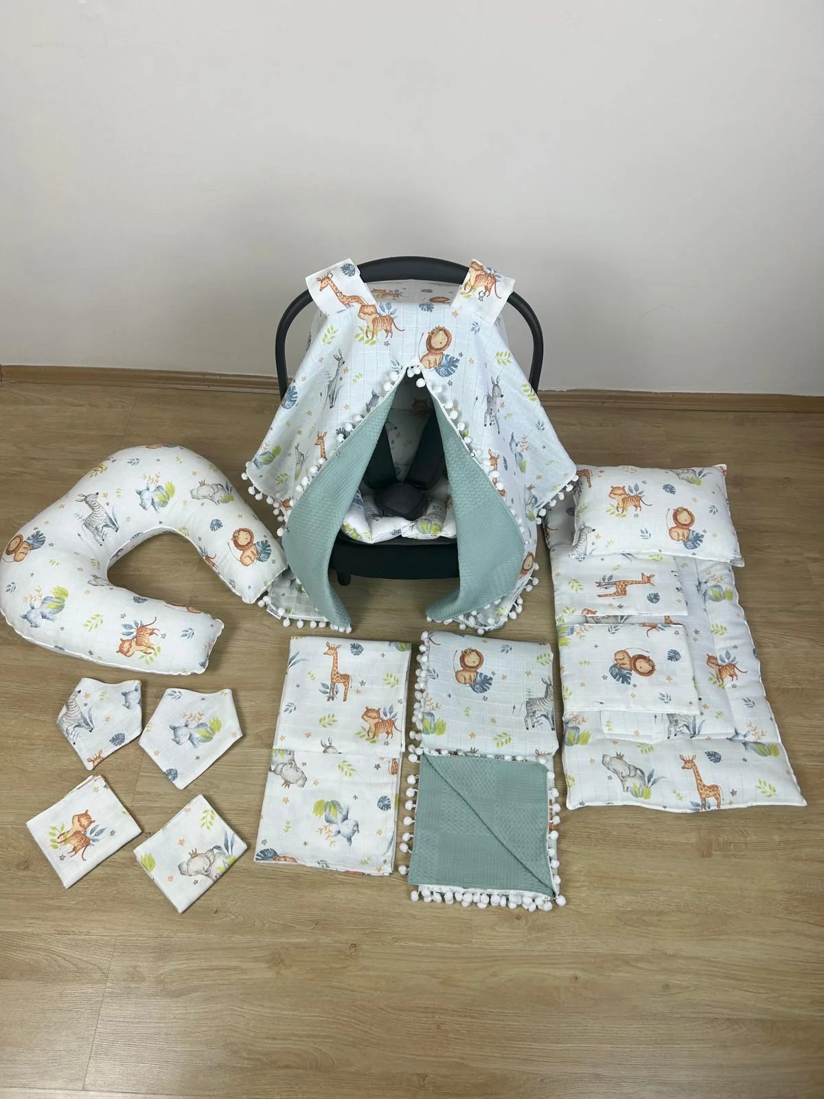 %100 Pamul 11 Parça Çift Taraflı Muslin Set & Sevimli Hayvanlar