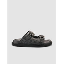 %100 Hakiki Deri Croco Desen Siyah Erkek Terlik Siyah