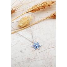 Mavi Taşlı Lotus Çiçeği Rodyum Kaplama Gümüş Kolye 8095