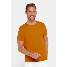 Tudors Erkek Slim Fit Dar Kesim Pamuklu Yumuşak Doku Likralı Esnek Kumaş Basic Taba Bisiklet Yaka Tişört-31442 Çok Renkli
