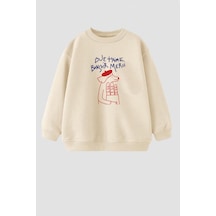 Monila Unisex Çocuk Baskılı 3 İplik Pamuklu Kumaş Sweatshirt Taş