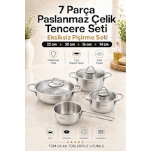 7 Parça Paslanmaz Çelik İndüksiyon Uyumlu Tencere Seti Gümüş