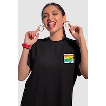 Unisex Renkli Graffiti Baskılı Oversize Beyaz T-shirt Siyah