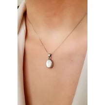 Minimal Sedef Taşlı Gümüş Kolye