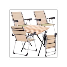 Sahra 140 Kg Taşıma 4 Adet Katlanabilir Kamp Sandalyesi Ve Masa Seti Bardaklıklı - Rc Sahra Çok Renkli
