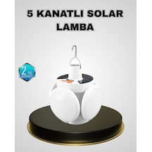 5 Kanatlı Solar Kamp Lambası Usb Şarjlı, Taşınabilir, Ip65 Su Geçirmez Bahçe Lambası