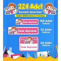 Sevimli Veteriner Temalı Okul Kreş Kişiye Özel İsim Etiket Seti - Model 518 Çok Renkli