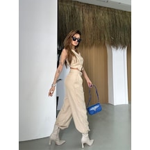 Hgfashion Kadın Yelek Pantolon İkili Takım Taş Renk Taş