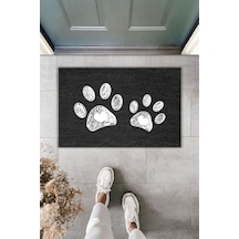 Rugmood Modern Dijital Baskı Paspas - Çift Büyük Pati - Kapı Önü Paspası 70x45cm Siyah
