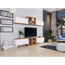 Eyfel 4 Kapaklı Tv Ünitesi, Tv Sehpası Atlantik Çam - Beyaz Beyaz