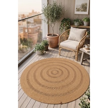 Villadia Home Textile Jüt Hasır Yuvarlak Kilim Halı Yolluk Dekoratif Örgü Halı Doğal Görünümlü Bohem Kilim Salon Oturma Odası Balkon Mutfak Yatak Odası Koridor 7121bambu