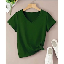 Kozia Outdoors Malkoçbey Baskisiz V Yaka Oversize Unisex Basic T-shirt Yeşil