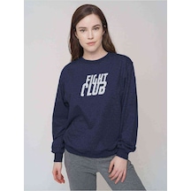 Fight Club Logo Baskılı Indigo Mavi Kadın Sweatshirt