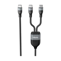 Duo Power 100w Çift Uçlu, Type-c To Type-c + Type-c Şarj Kablosu, Örgü Tasarım, 1.2 Metre, Siyah