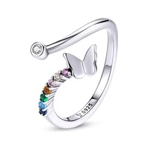 Fubena Ayarlanabilir Renkli Taşlı Kelebekli Gümüş Yüzük Gümüş
