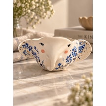 Floral Fil Kupa El Yapımı Seramik Altın - Mavi