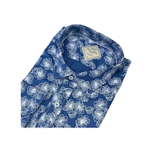 Slim Fit Pamuklu Uzun Kollu Cepsiz Gömlek Slim Fit Kalıp Mavi