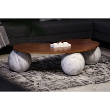 Top Sehpa & Küre Ceviz Mdf Orta Sehpa - Beyaz Traverten Desen