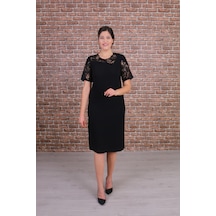 Nidya Moda Büyük Beden Kadın Siyah Dantelli Abiye Elbise-4160s Siyah